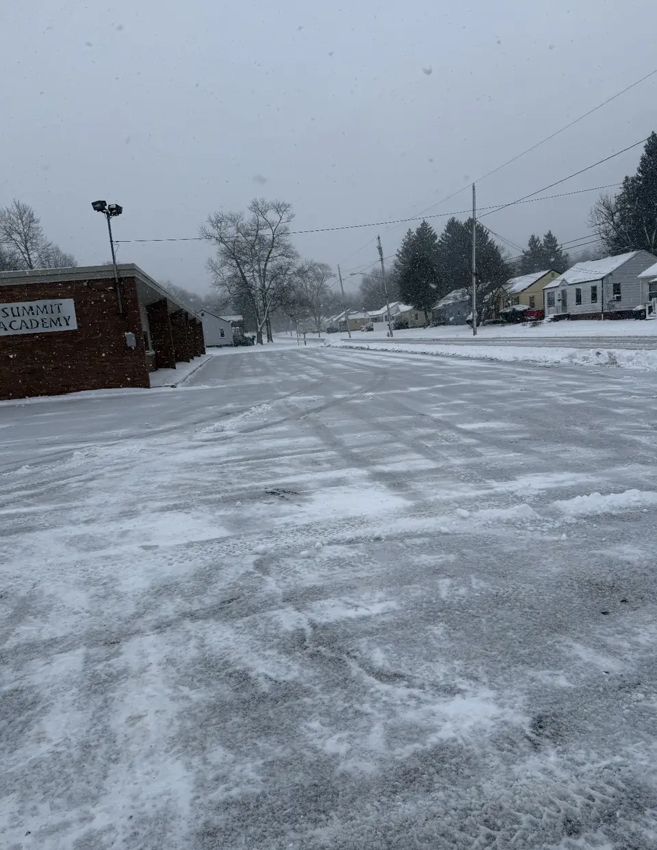 Commercial parking lot plowed after a snowfall